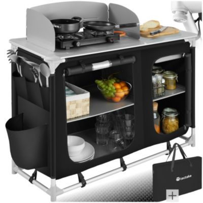 Cuisine de camping de luxe avec structure en aluminium et 4 compartiments pliable noir