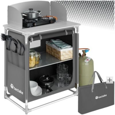 Cuisine de camping haut de gamme avec structure en aluminium et 2 compartiments pliable gris