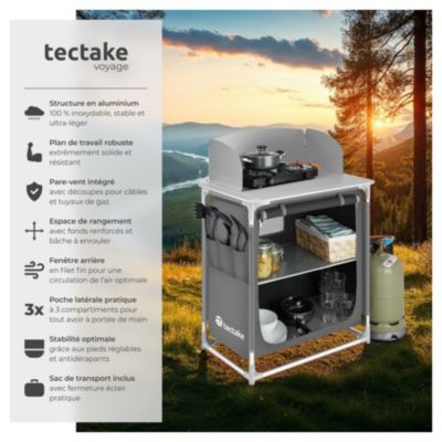Cuisine de camping haut de gamme avec structure en aluminium et 2 compartiments pliable gris