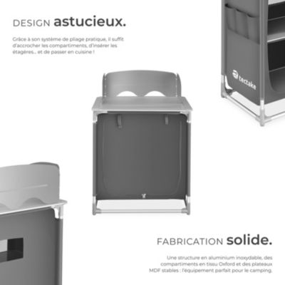 Cuisine de camping haut de gamme avec structure en aluminium et 2 compartiments pliable gris