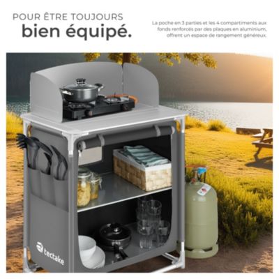 Cuisine de camping haut de gamme avec structure en aluminium et 2 compartiments pliable gris