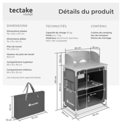 Cuisine de camping haut de gamme avec structure en aluminium et 2 compartiments pliable gris
