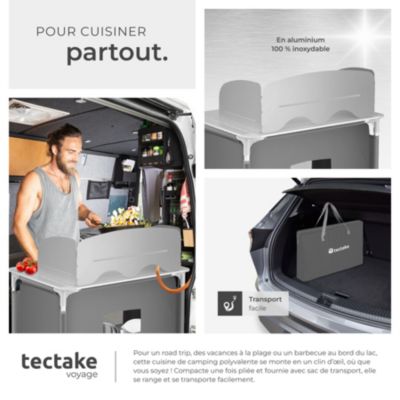 Cuisine de camping haut de gamme avec structure en aluminium et 2 compartiments pliable gris