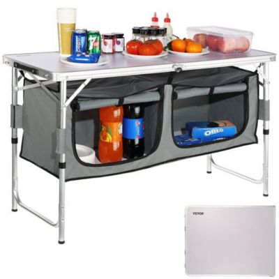 Cuisine de Camping Pliable 120x47x70 cm avec Compartiments et Hauteur Réglable