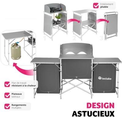 Cuisine de Camping Pliable Meuble de Jardin Barbecue Réchaud Terrasse