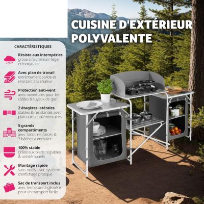 Cuisine de Camping Pliable Meuble de Jardin Barbecue Réchaud Terrasse