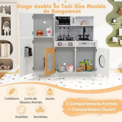 Cuisine Equipee Complete Cuisine Jouet En Bois D'angle GOPLUS Avec Machine à Glaçons, Micro