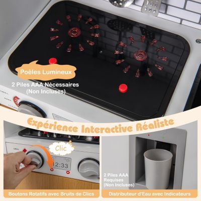 GOPLUS Cuisine Enfant Bois – Four, Machine à Laver, Téléphone – Sons & Lumières – 82x80,5 Cm – Dès 3 Ans