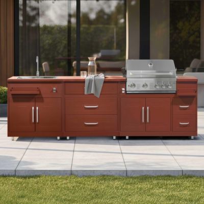 Cuisine extérieure acier 3 éléments avec barbecue brique  Oviala