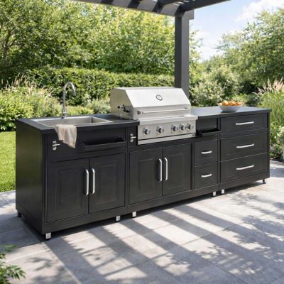 Cuisine extérieure acier 3 éléments avec barbecue  Oviala