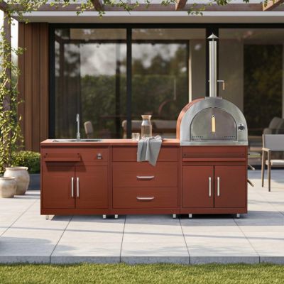 Cuisine extérieure acier 3 éléments avec four à pizza brique  Oviala