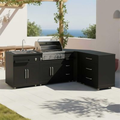 Cuisine extérieure acier 4 éléments avec barbecue  Oviala