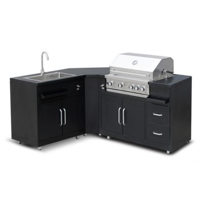 Cuisine extérieure en métal avec 3 modules évier et barbecue  Oviala