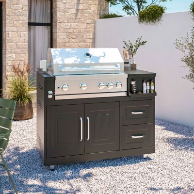 Cuisine extérieure en métal avec 3 modules évier et barbecue  Oviala
