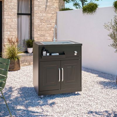 Cuisine extérieure en métal avec 3 modules évier et barbecue  Oviala