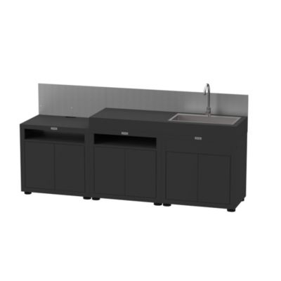 Cuisine extérieure 3 éléments avec crédences inox, acier époxy noir, Le Marquier