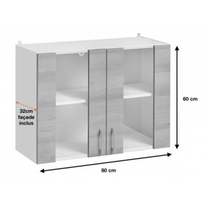 Cuisineandcie - Meuble haut de cuisine Eco Gris Brillant 2 portes vitrées L 80 cm