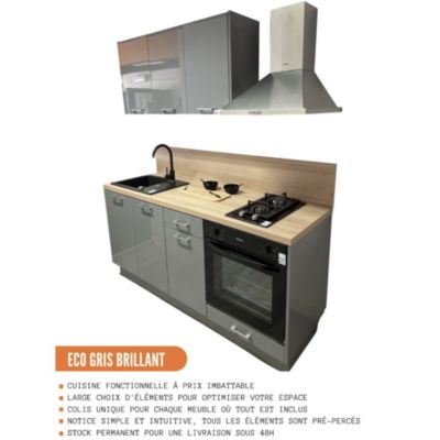 Cuisineandcie - Meuble haut de cuisine Eco Gris Brillant 2 portes vitrées L 80 cm