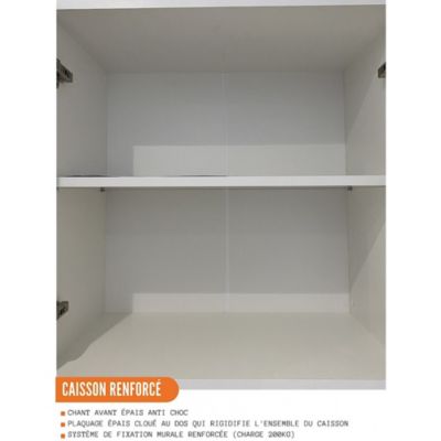 Cuisineandcie - Meuble haut de cuisine Eco Gris Brillant 2 portes vitrées L 80 cm