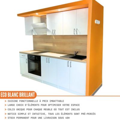 Cuisineandcie - Meuble sous-évier Eco Blanc Brillant 2 portes L 80 cm