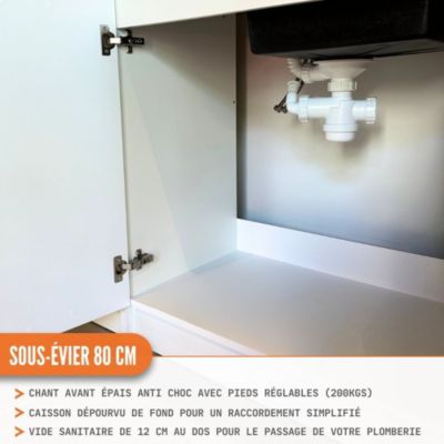 Cuisineandcie - Meuble sous-évier Eco Blanc Brillant 2 portes L 80 cm