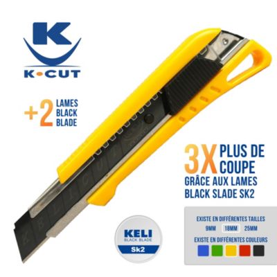 Cutter 18mm Jaune avec Lame Tranchante Black Blade SK2 + 2 Lames ...