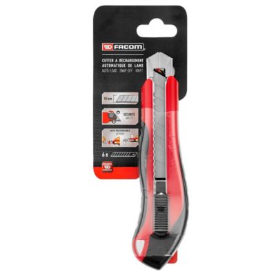 Cutter FACOM 18 mm 844.S18PB - rechargement automatique de lame, manche ergonomique et magasin 6 lames