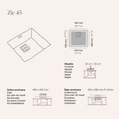 Cuve sous plan POALGI, ZIE 181, Granit, Beige Pumice, 50 cm, 1 bac