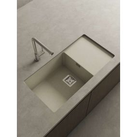 Cuve sous plan POALGI, ZIE 185, Granit, Beige Pumice, 85 cm, 1 bac et 1 égouttoir