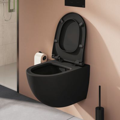 Cuvette suspendue sans bride VitrA Sento noir mat + abattant frein de chute déclipsable