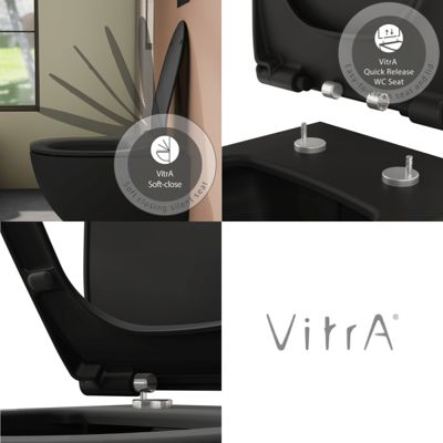 Cuvette suspendue sans bride VitrA Sento noir mat + abattant frein de chute déclipsable