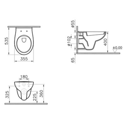 Cuvette suspendue Urmia en porcelaine vitrifiée avec abattant polypropylène blanc
