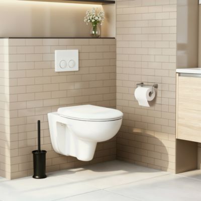 Cuvette suspendue Urmia en porcelaine vitrifiée avec abattant polypropylène blanc