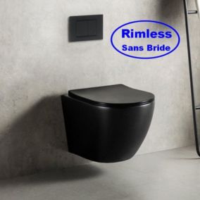 Cuvette WC Suspendu avec Abattant Céramique Noir Brillant 49x36cm Cort