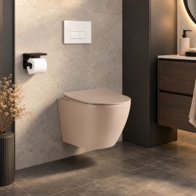 Cuvette WC suspendu CARCEO beige mat - sans bride et avec frein de chute