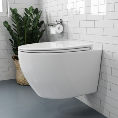 Cuvette WC suspendu en céramique blanche/noire, Abattant fermeture ralentie, Design épuré, Chasse tourbillonnaire mono-trou HOROW