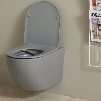 Cuvette WC suspendu gris mat 54 cm sans bride fixations invisibles - Cyrus