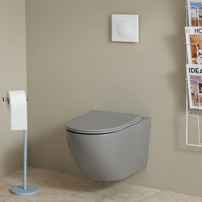 Cuvette WC suspendu gris mat 54 cm sans bride fixations invisibles - Cyrus