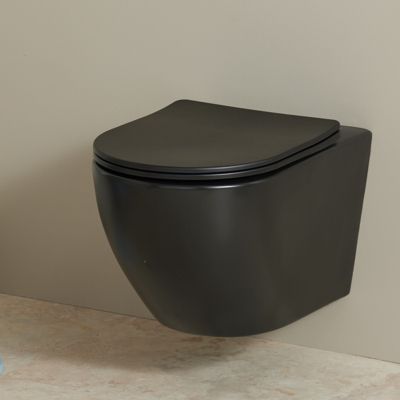 Cuvette WC suspendu noir mat 54 cm sans bride fixations invisibles - Cyrus
