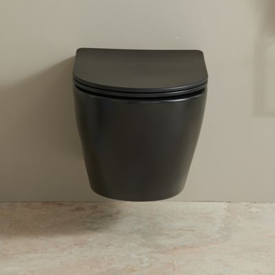 Cuvette WC suspendu noir mat 54 cm sans bride fixations invisibles - Cyrus