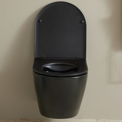 Cuvette WC suspendu noir mat 54 cm sans bride fixations invisibles - Cyrus