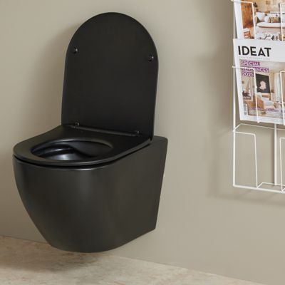 Cuvette WC suspendu noir mat 54 cm sans bride fixations invisibles - Cyrus