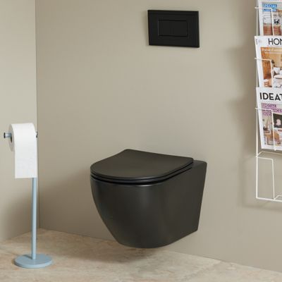 Cuvette WC suspendu noir mat 54 cm sans bride fixations invisibles - Cyrus