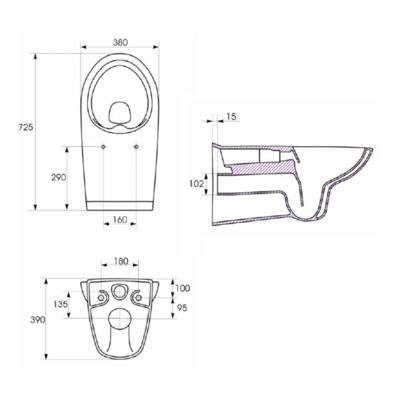 Cuvette WC suspendu sans bride 72 CM allongée PMR (pour personne à mobilité réduite)