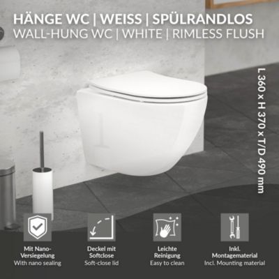 Cuvette WC suspendu sans rebord céramique blanc abattant softclose nano revêt