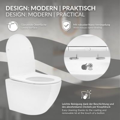 Cuvette WC suspendu sans rebord céramique blanc abattant softclose nano revêt
