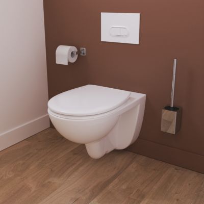Cuvette WC suspendue compacte sans bord avec abattant et frein de chute, sortie horizontale, blanc, GoodHome Tasi