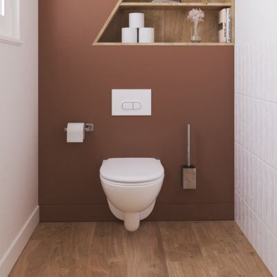 Cuvette WC suspendue compacte sans bord avec abattant et frein de chute, sortie horizontale, blanc, GoodHome Tasi