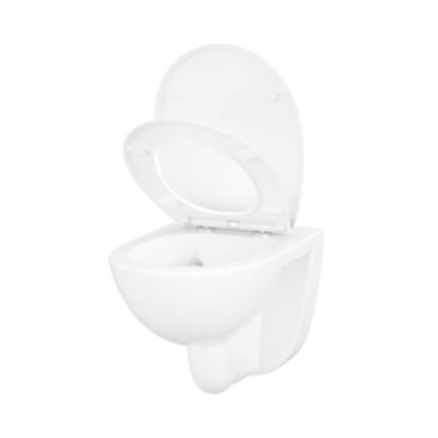 Cuvette WC suspendue compacte sans bord avec abattant et frein de chute, sortie horizontale, blanc, GoodHome Tasi