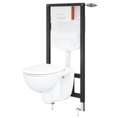 Cuvette WC suspendue compacte sans bord avec abattant et frein de chute, sortie horizontale, blanc, GoodHome Tasi